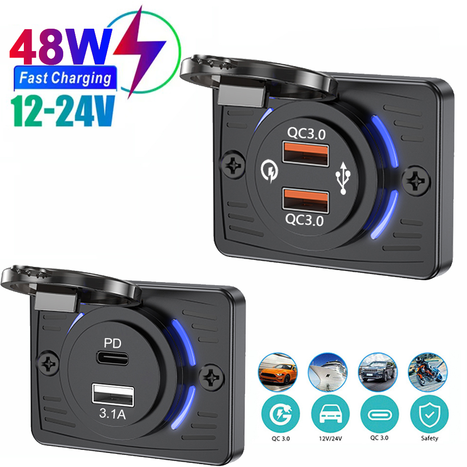 2 منافذ 12 فولت RV منفذ USB QC - مراجعة Car Accessories Thailand وسعره